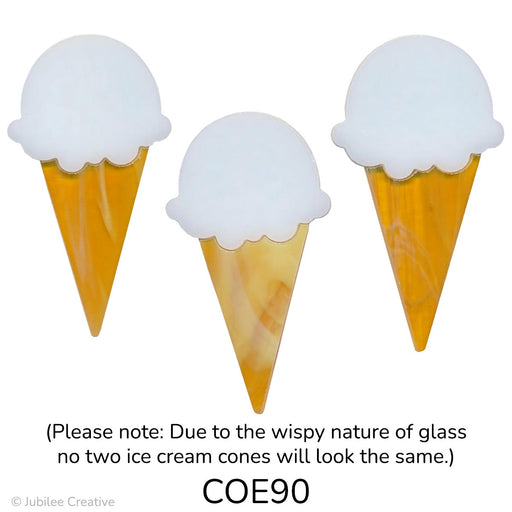 image of three precut glass ice cream cones to show variation of the cone - COE90