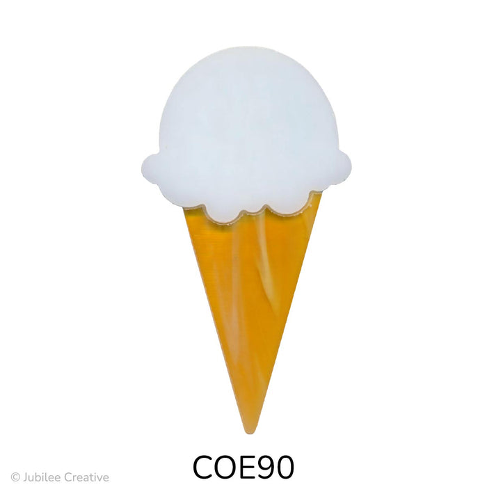 image of a precut glass ice cream cone with white ice cream and an amber cone - COE90