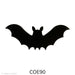 images of a precut fusible black glass bat with ears and his wings spread wide - COE90