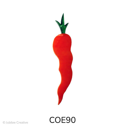 Image of a fusible precut glass carrot with a green top and orange bottom - COE90