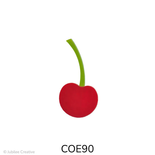 image of a Bullseye fusible precut glass red cherry with a green stem - COE90 fusible
