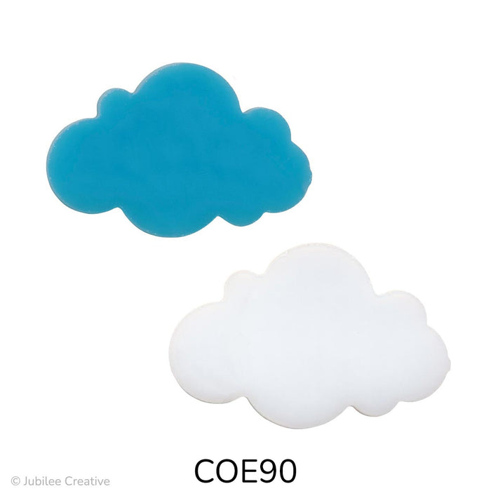 image of two fusible precut glass clouds one is blue and the other is white - COE90