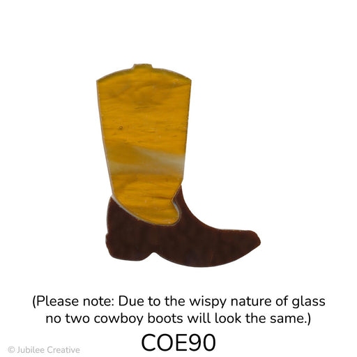 image of a two-piece fusible precut glass cowboy boot with a light amber top and dark brown bottom - COE90