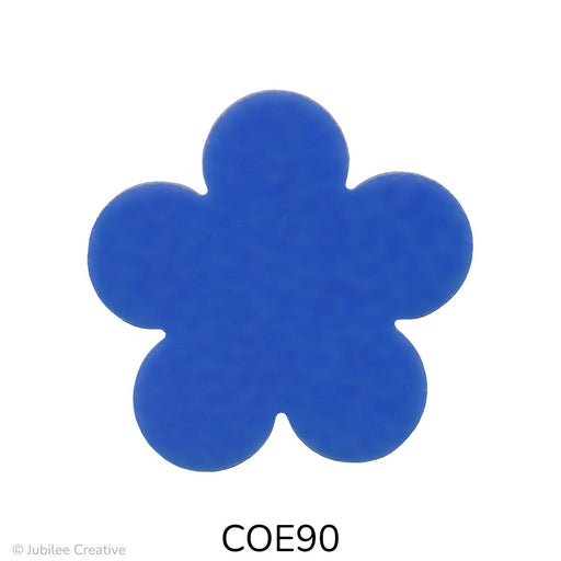 image of a fusible precut glass flower with 5 petals in an opaque cobalt blue color. They are available in small, medium, and large - COE90