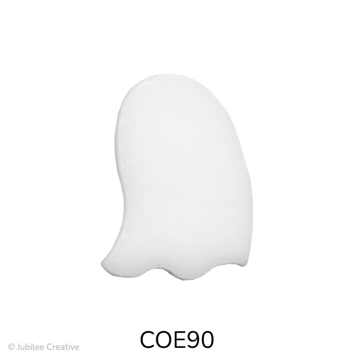 image of a fusible precut glass white ghost that has a round top and a wavy bottom - COE90