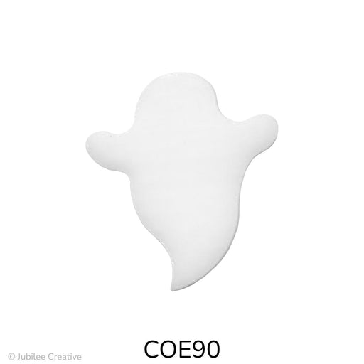 image of a fusible precut glass white ghost that has a round top two arms and a pointed bottom - COE90