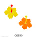 image of a two fusible precut glass hibiscus flower - one flower is yellow with a red orange stamen and the other is an orange flower with a yellow stamen - COE90