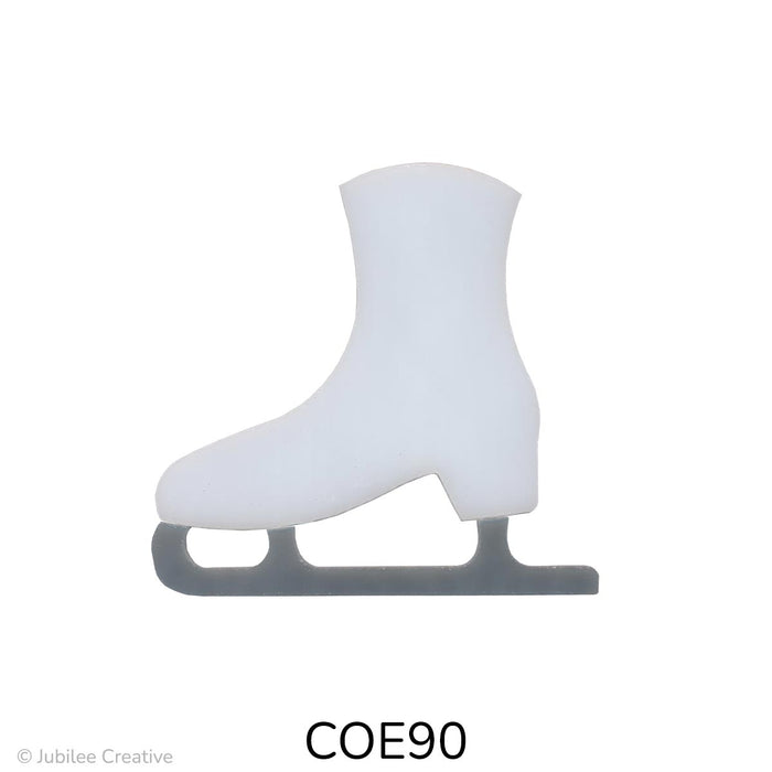 image of a fusible precut classic ice skate boot with a white boot and gray blade - COE90