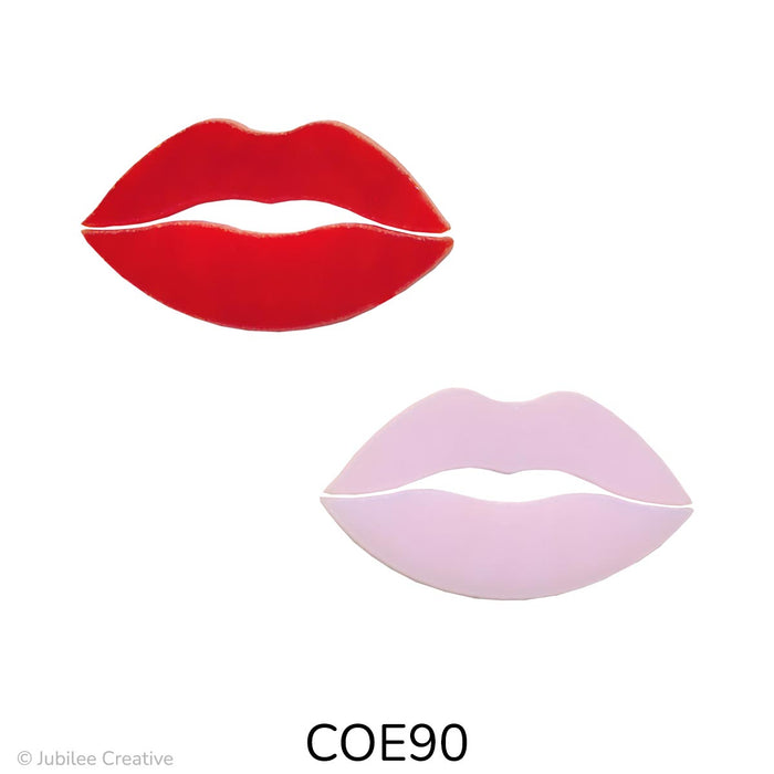 fusible precut glass lips shown in red and pink glass - COE90