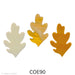 Image shows three glass oak leaves in autumn shades. Each leaf has a classic lobed shape and varies in color, including creamy beige, golden amber, and rich brown swirls.