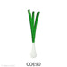 image of a fusible precut glass green onion.  it has a translucent green top with a white onion on the bottom - COE90