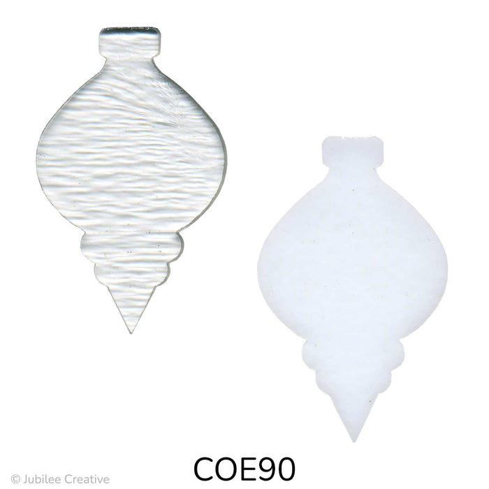 image of two fusible precut narrow ornament shown in clear and white glass - COE90