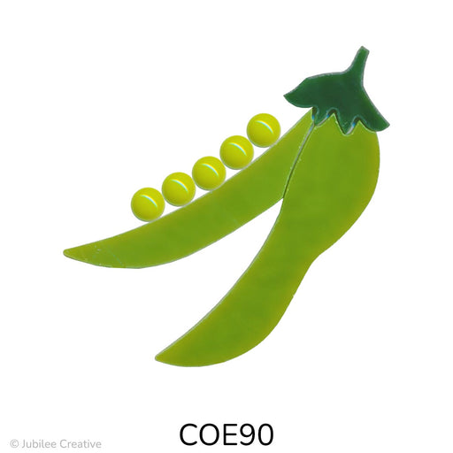 image of a fusible precut glass pea pod with a medium green pea pod and five small light green peas - COE90