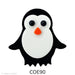 image of a fusible precut glass penguin. He is black with a white belly, black eyes, and an orange nose COE90