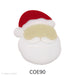 image of a fusible precut glass Santa face featuring a classic red hat with white fur trim, a warm tan face, and a fluffy white mustache and beard - COE90