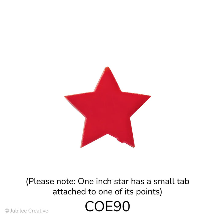 image of a fusible precut opaque red glass five-point star with a small tab on one of its points - COE90