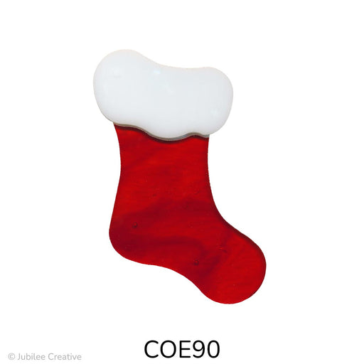 image of fusible precut two piece glass stocking with a white top and translucent red bottom - COE90