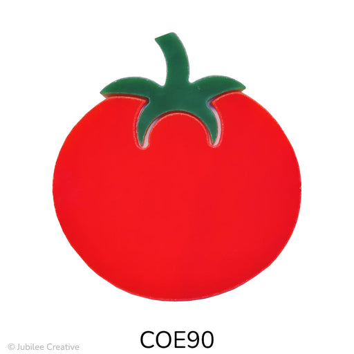 Image of a fusible precut glass tomato with a green top and red bottom - COE90