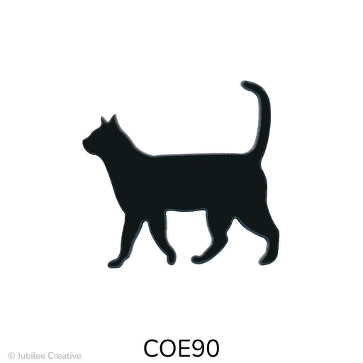 image of a fusible precut black glass walking cat silhouette - COE90