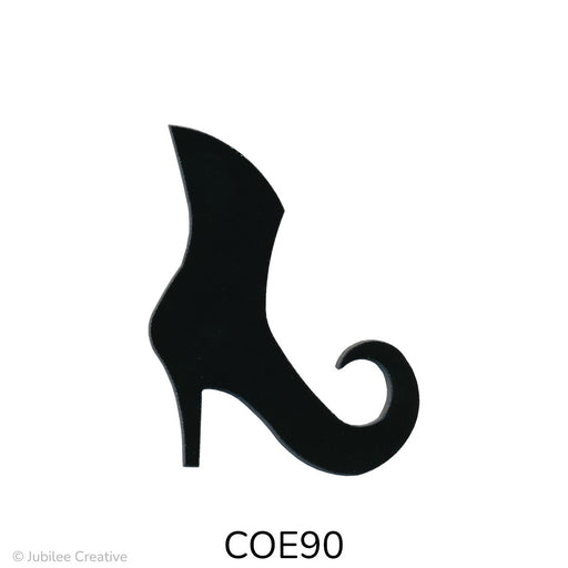 image of a fusible precut all-black glass witch boot featuring a sinister curled-up toe - COE90