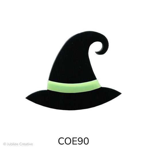 Image of a fusible precut glass witch hat with a green ribbon - COE90