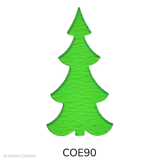 image of a precut fusible light green translucent glass slim tree on a white background - COE90
