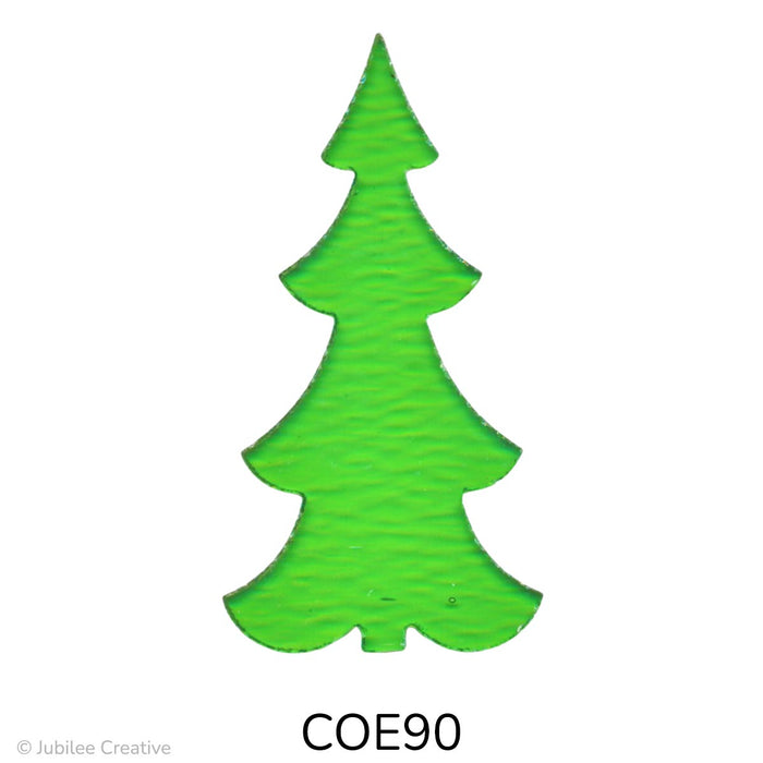 image of a precut fusible light green translucent glass slim tree on a white background - COE90