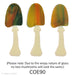 image of three precut glass mushrooms with ivory stems and multicolored tops to show variation - COE90