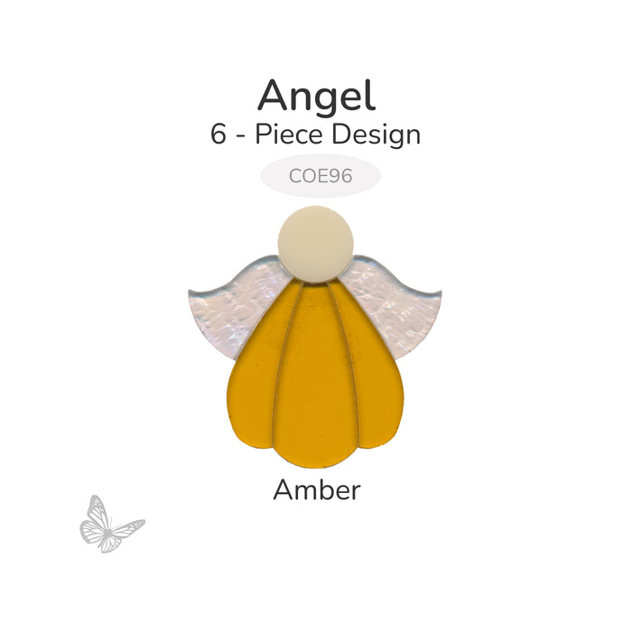 COE96 precut glass angel 6-piece design in amber with clear textured wings