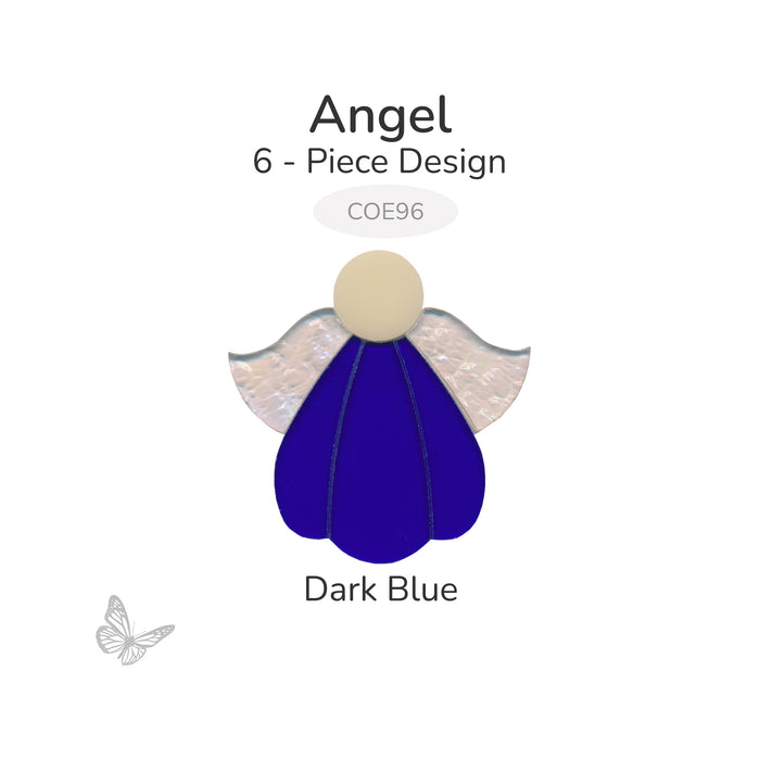 COE96 precut glass angel 6-piece design in dark blue with clear textured wings