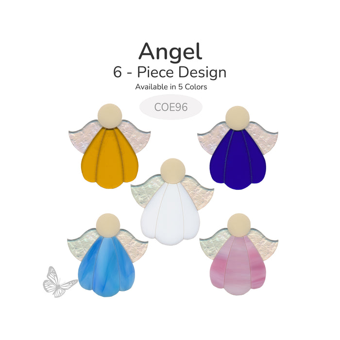 COE96 precut glass angel 6-piece design shown in five available colors