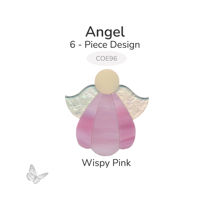 COE96 precut glass angel 6-piece design in wispy pink with clear textured wings