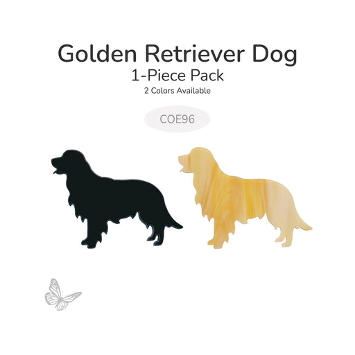 Two precut Golden Retriever dog glass shapes shown in black and brown COE96 fusible glass color options.