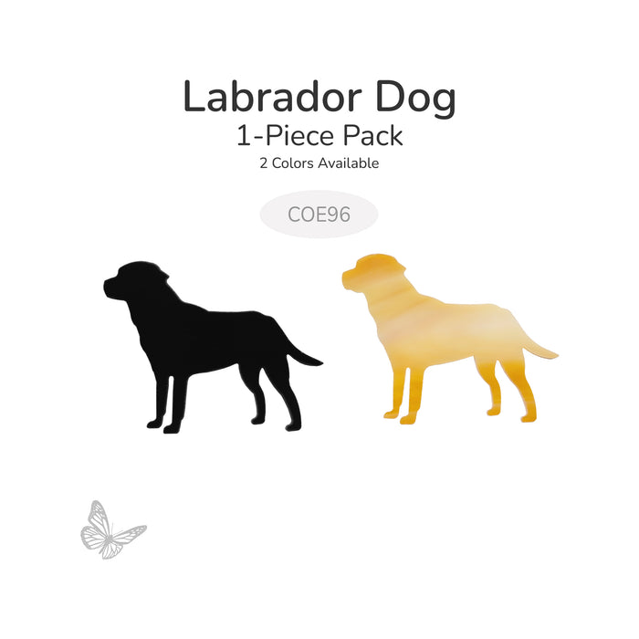 Two Labrador dog precut fusible glass shapes shown in black and brown glass colors, COE96 compatible.