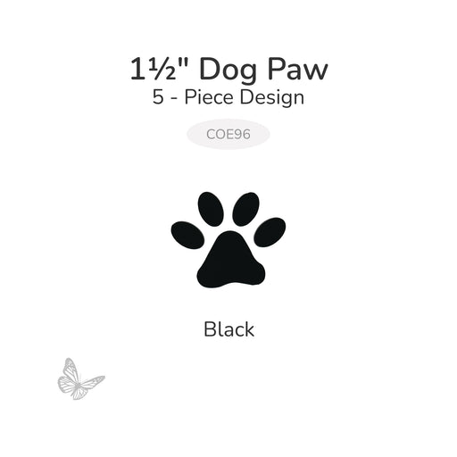 Black precut glass dog paw glass shape, 1.5 inch size, COE96, 5-piece design
