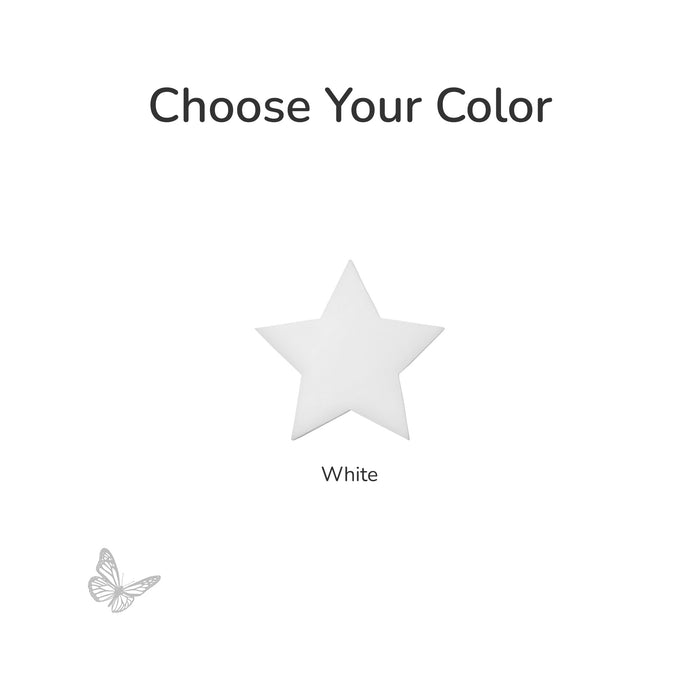 White fusible precut glass star with 'Choose Your Color' text and a butterfly icon on a white background COE96
