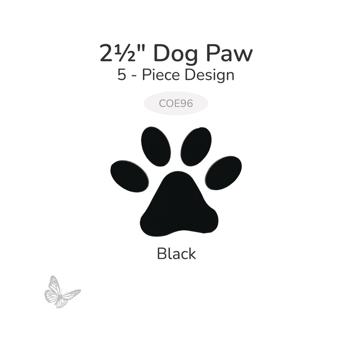 Black precut glass dog paw glass shape, 2.5 inch size, COE96, 5-piece design