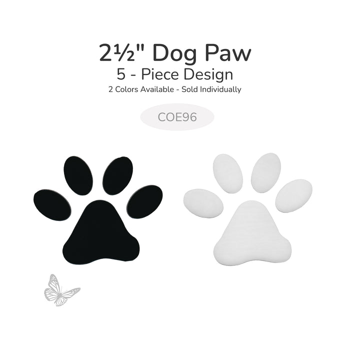 Black and white dog paw glass shapes shown side by side, 2.5 inch, COE96