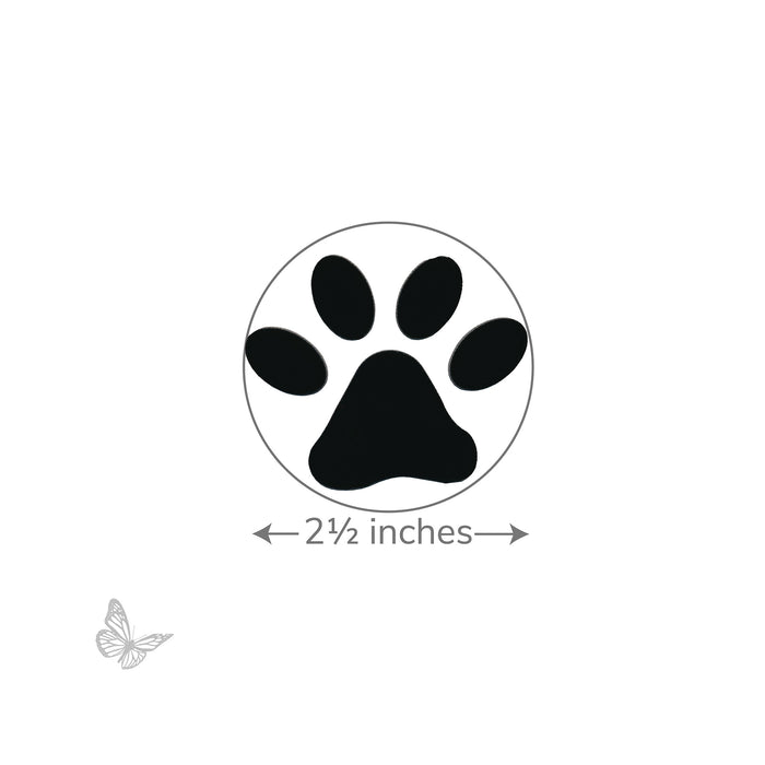 Close-up of dog paw glass shape with size reference, 2.5 inches diameter