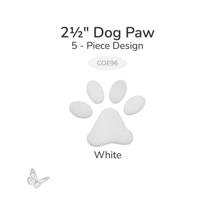White precut glass dog paw glass shape, 2.5 inch size, COE96, 5-piece design
