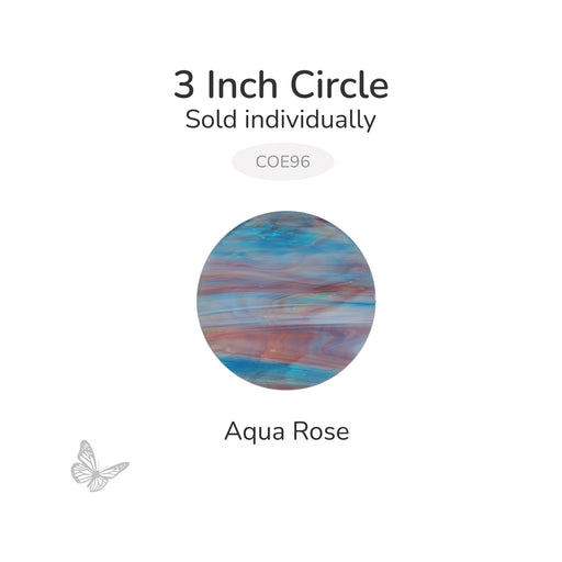 Precut 3-inch Aqua Rose Oceanside COE96 fusible glass circle, 3mm thick, sold individually.