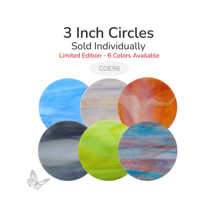 Collection of six limited edition 3-inch Oceanside COE96 fusible glass circles available individually in exclusive colors.