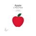 Bright red precut fusible glass apple shape with a green leaf, displayed on a white background with text indicating a 1-piece pack and COE96.