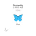 Translucent blue precut butterfly glass shape labeled Blue, part of a 2-piece COE96 pack.