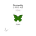 Translucent green precut butterfly glass shape labeled Green, part of a 2-piece COE96 pack.