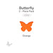 Translucent orange precut butterfly glass shape labeled Orange, part of a 2-piece COE96 pack.