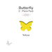 Translucent yellow precut butterfly glass shape labeled Yellow, part of a 2-piece COE96 pack.