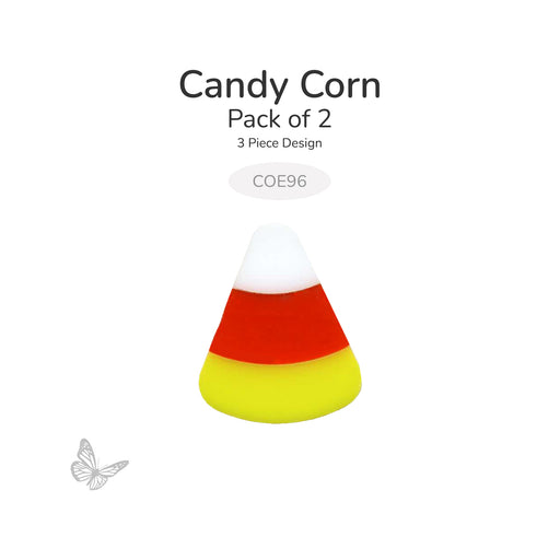 Pack of two precut candy corn glass designs for COE96 fused glass projects. Each design features three precision waterjet-cut pieces in white, orange, and yellow fusible glass.