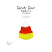 Pack of two precut candy corn glass designs for COE96 fused glass projects. Each design features three precision waterjet-cut pieces in white, orange, and yellow fusible glass.