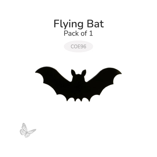 Flying Bat black Oceanside COE96 precut fusible glass shape with wings spread wide.